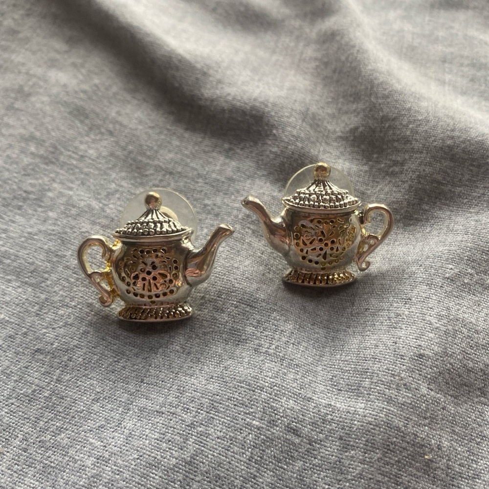 Silver and Gold Teapot Earrings